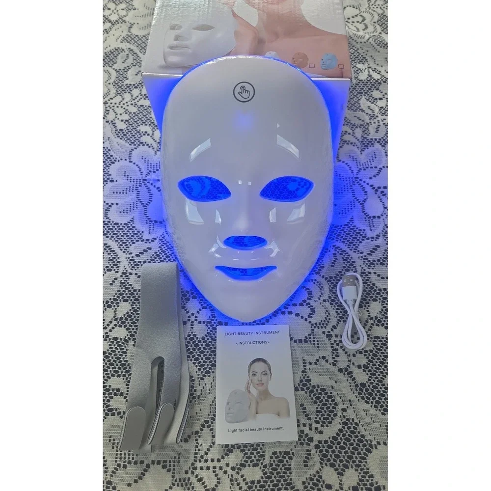 LED 7 Color Light Therapy Beauty Mask‎ Rechargeable Facial Skin Rejuvenation New